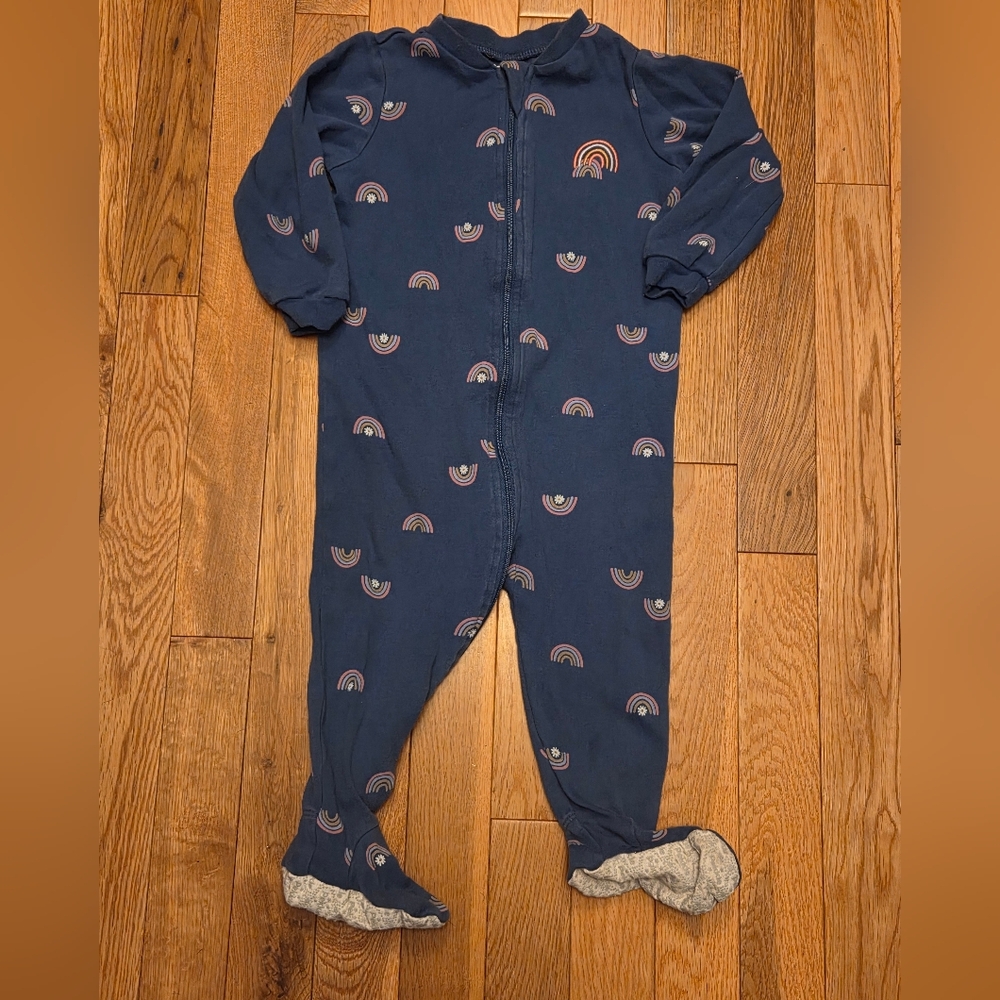5/$20 Pekkle 18M Navy Blue Rainbow Print Sleeper Pajamas Onsie
